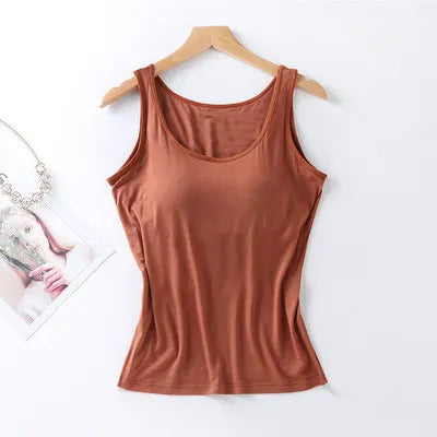 2026 Women's Padded Tank Top with Built-In Bra - Slim Fit Sleeveless Vest Shirt