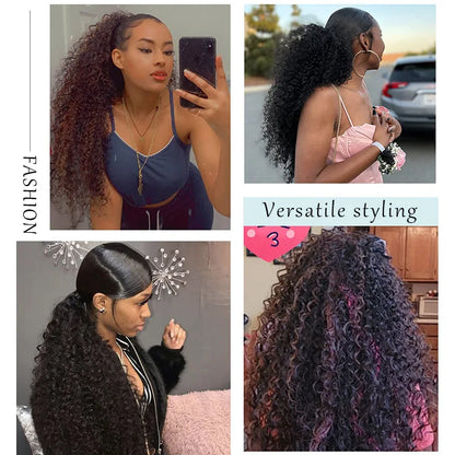 Afro Kinky Curly Drawstring Ponytail Extension - Synthetic Heat Resistant Hair Piece for African Women