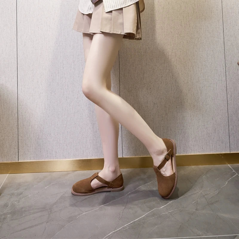 AIYUQI Women’s Retro Leather Sandals 2024 — Flat Sole Hollow Roman Style Summer Shoes