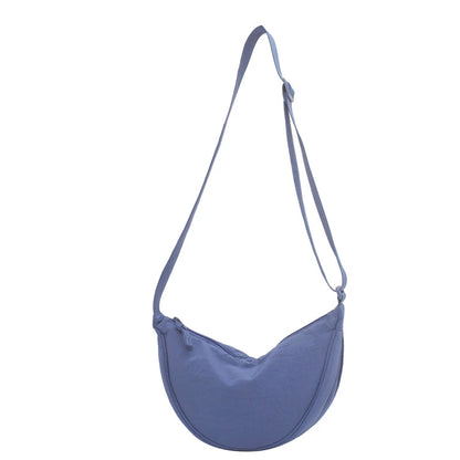 Solid Color Women's Portable Shoulder Bag – Simple Nylon Cloth Padded Crossbody Travel Purse & Messenger Bag