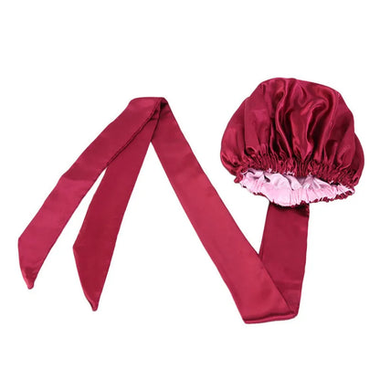 African Satin Lined Bonnet with Long Ribbon - Floral Ankara Print Head Wrap Turban Cap for Women