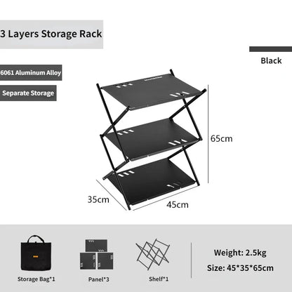 MOUNTAINHIKER Three-Tier Folding Rack – Portable Outdoor Storage Shelf for Camping, Picnic, BBQ & Garden Use