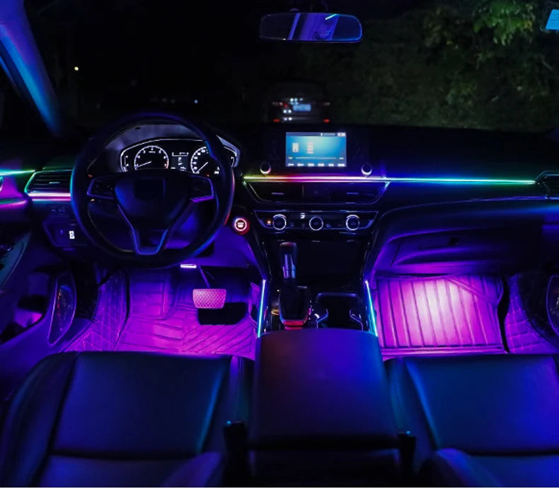 6/10/14/18-in-1 LED Car Ambient Lights – RGB 213 64-Color Acrylic Strips, Rainbow Symphony Streamer Interior Atmosphere Lamp Kit