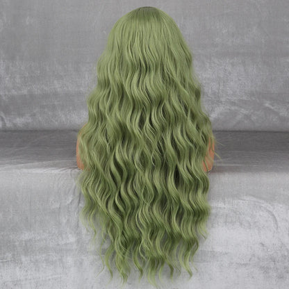 Long Wavy Green Synthetic Wig – Heat-Resistant Women's Cosplay, Party, Lolita Style, Half Part, Red/Black/Pink
