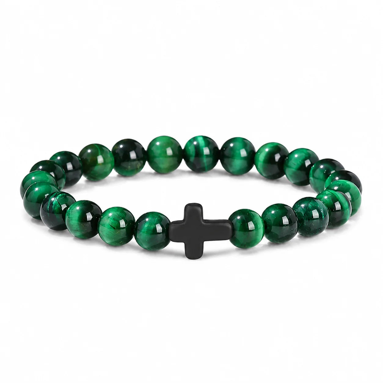 Natural Stone & Wood Bead Rosary Bracelet - Hematite Cross Meditation & Yoga Jewelry for Men & Women