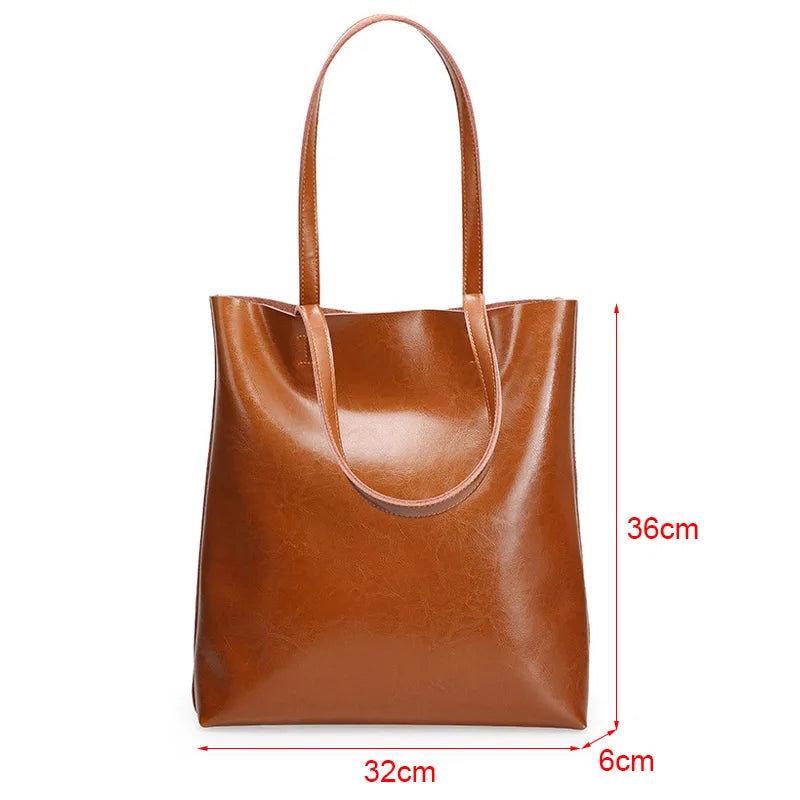 2023 Genuine Cow Leather Women’s Handbag – Large Vintage Office Tote Shoulder Bag for Ladies
