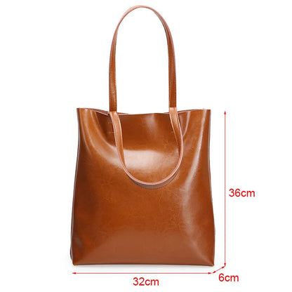 2023 Genuine Cow Leather Women’s Handbag – Large Vintage Office Tote Shoulder Bag for Ladies