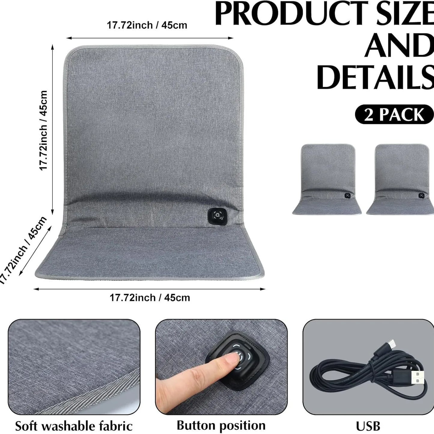 USB Waterproof Heated Seat Cushion 90x43cm – 3 Temperature Settings Winter Heating Pad for Car, Office & Home