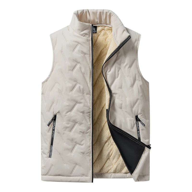 Men’s Autumn & Winter Cotton Vest Jacket – Casual Warm Sleeveless Top with Standing Collar, Plus Size Multifunctional Outerwear