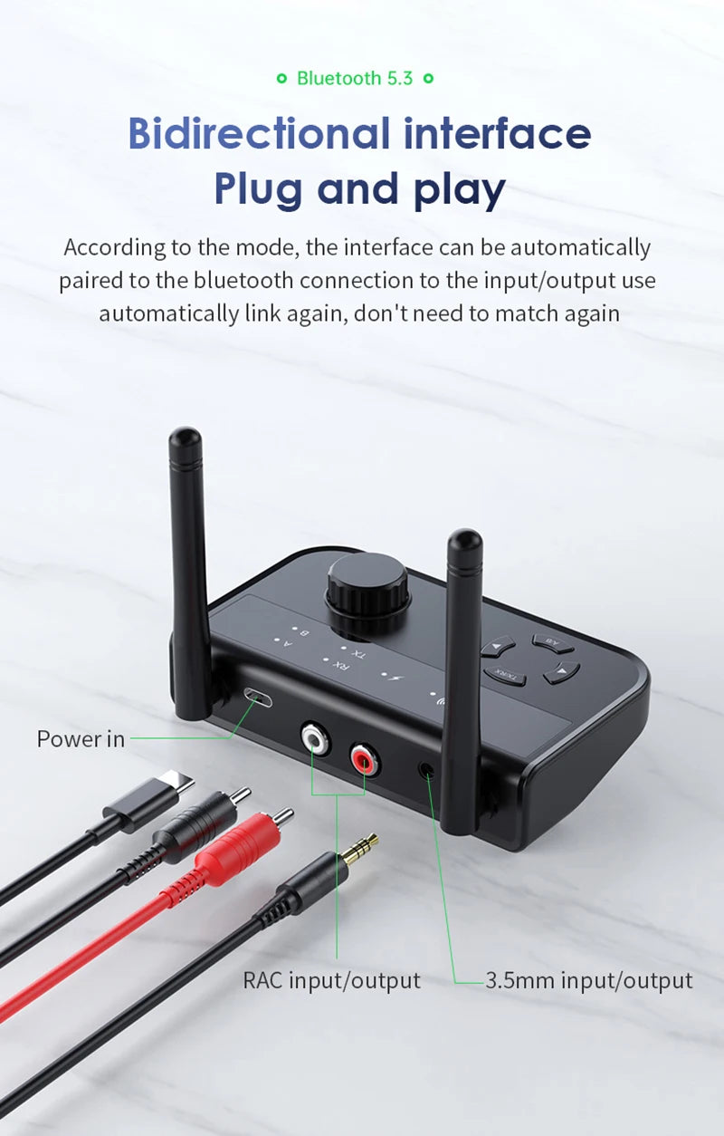 2-in-1 Bluetooth 5.3 Audio Receiver & Transmitter | 3.5mm AUX RCA Wireless Adapter for TV, Car, PC, Headphones