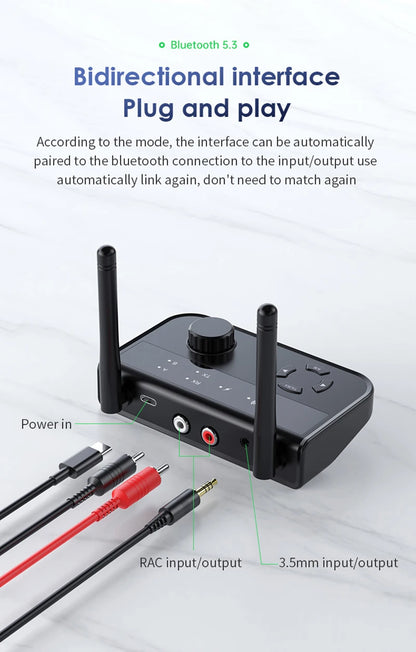 2-in-1 Bluetooth 5.3 Audio Receiver & Transmitter | 3.5mm AUX RCA Wireless Adapter for TV, Car, PC, Headphones
