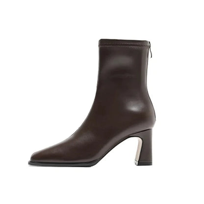 2024 New Vintage Brown Women's Ankle Boots – Fashionable Square Toe, Thick Heel Short Booties for Autumn & Winter