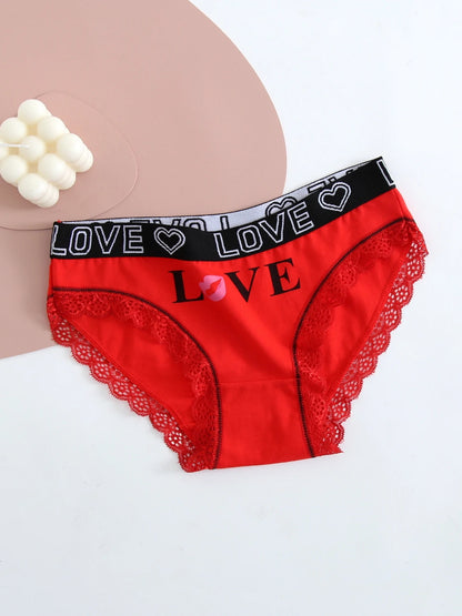 5-Pack Women's Cotton Panties – Breathable Letter Printed Belt, Fashionable Ladies Underwear