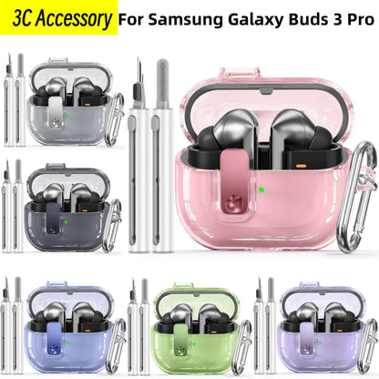 Buds3 Pro Lockable TPU Case – Transparent Protective Shell with Cleaning Kit for Samsung Galaxy Buds 3/3 Pro