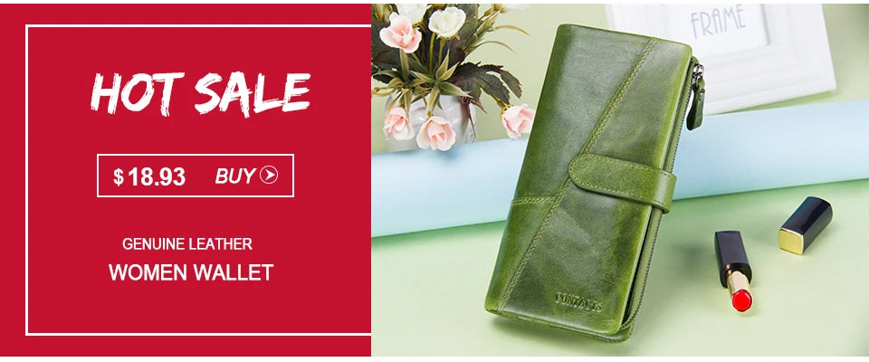 CONTACT'S Genuine Leather Short Wallet for Women — Luxury Designer Card & Coin Holder, Mini Money Clip Wallet with Free Shipping