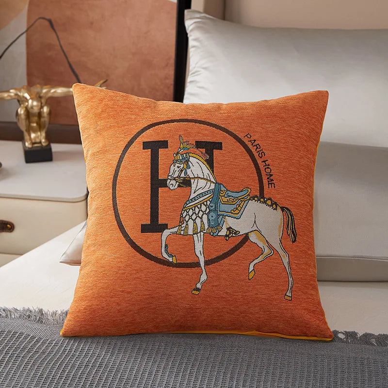 Croker Horse 45cm Throw Pillow Cover – Luxury Embroidered Cushion for Sofa & Couch, Modern Style, 1 Pack