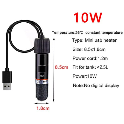 USB Mini Aquarium Heating Rod – 10W Submersible Thermostat Heater for Small Fish Tanks, 26°C Constant Temperature