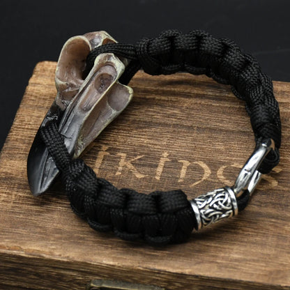 Odin Crow Skeleton Viking Bracelet - Norse Rune Bead Paracord Rope Valknut Eagle Pendant Amulet Jewelry Gift