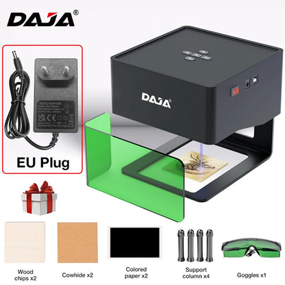 DAJA DJ6 Mini Portable Laser Engraver – DIY Bluetooth CNC Engraving Machine for Wood, Leather, Plastic, Paper & Metal Dog Tags, Logo Printing Tool