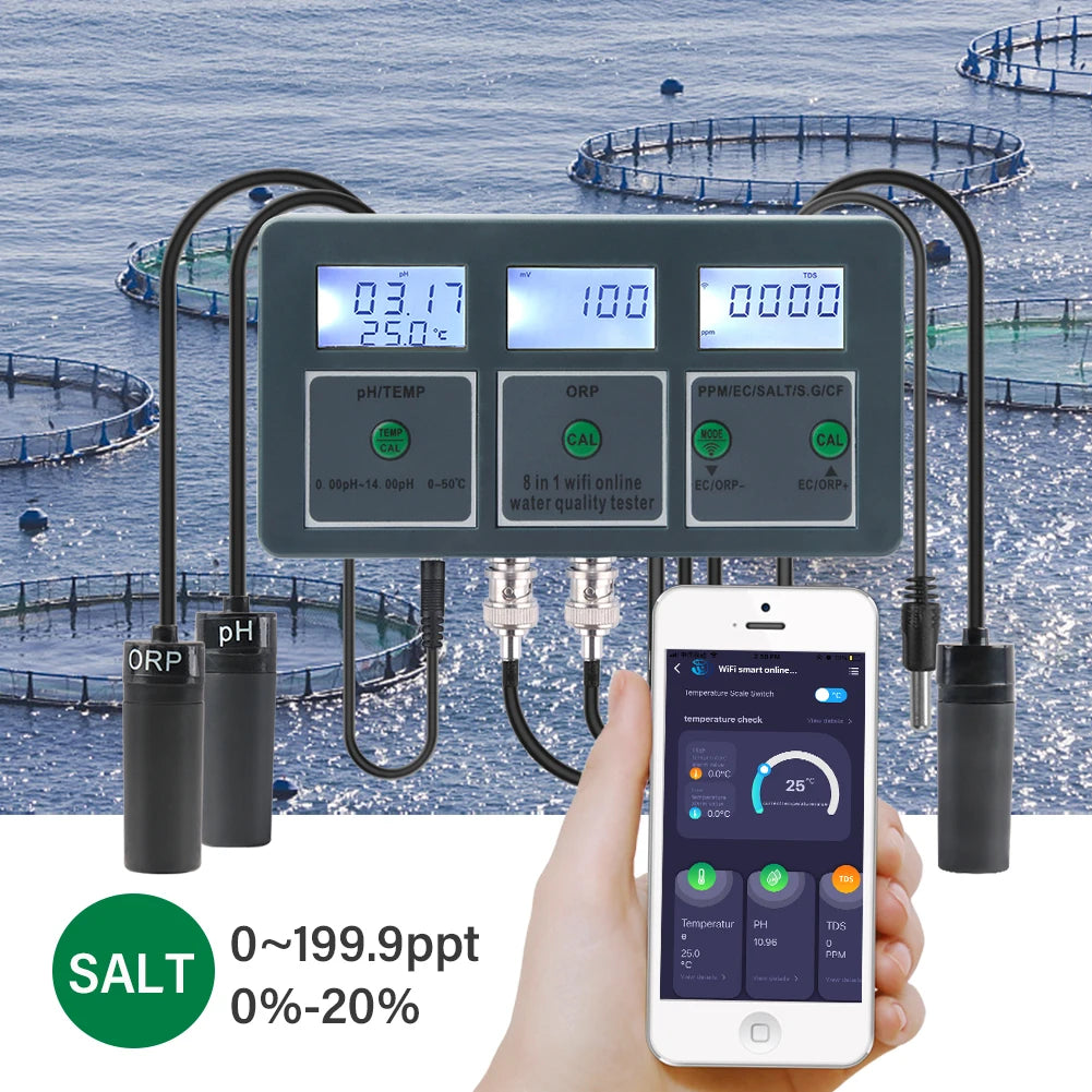 Yieryi WiFi Smart Water Quality Tester - Tuya PH ORP TDS EC Salt Temperature Monitor & Data Logger