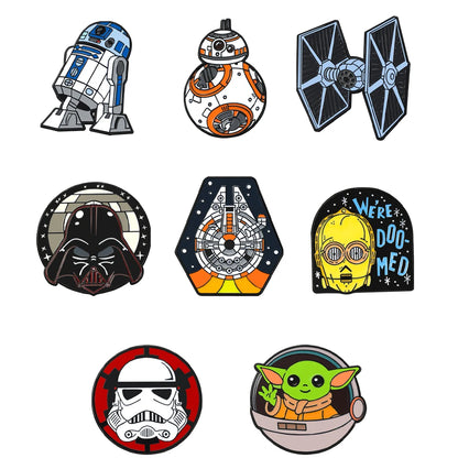8-Piece Star Wars Enamel Brooch Set - R2-D2, BB-8, Darth Vader, Stormtrooper, and TIE Fighter Metal Pins for Backpacks and Accessories