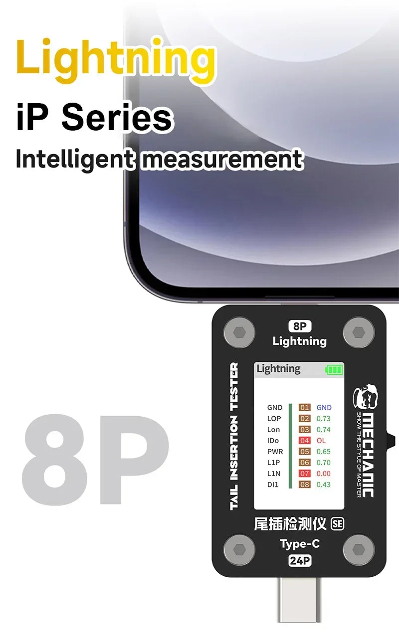 MECHANIC T-824 SE Tail Insertion Tester – Type-C & Lightning Interface Detector for Phone Repair Tools