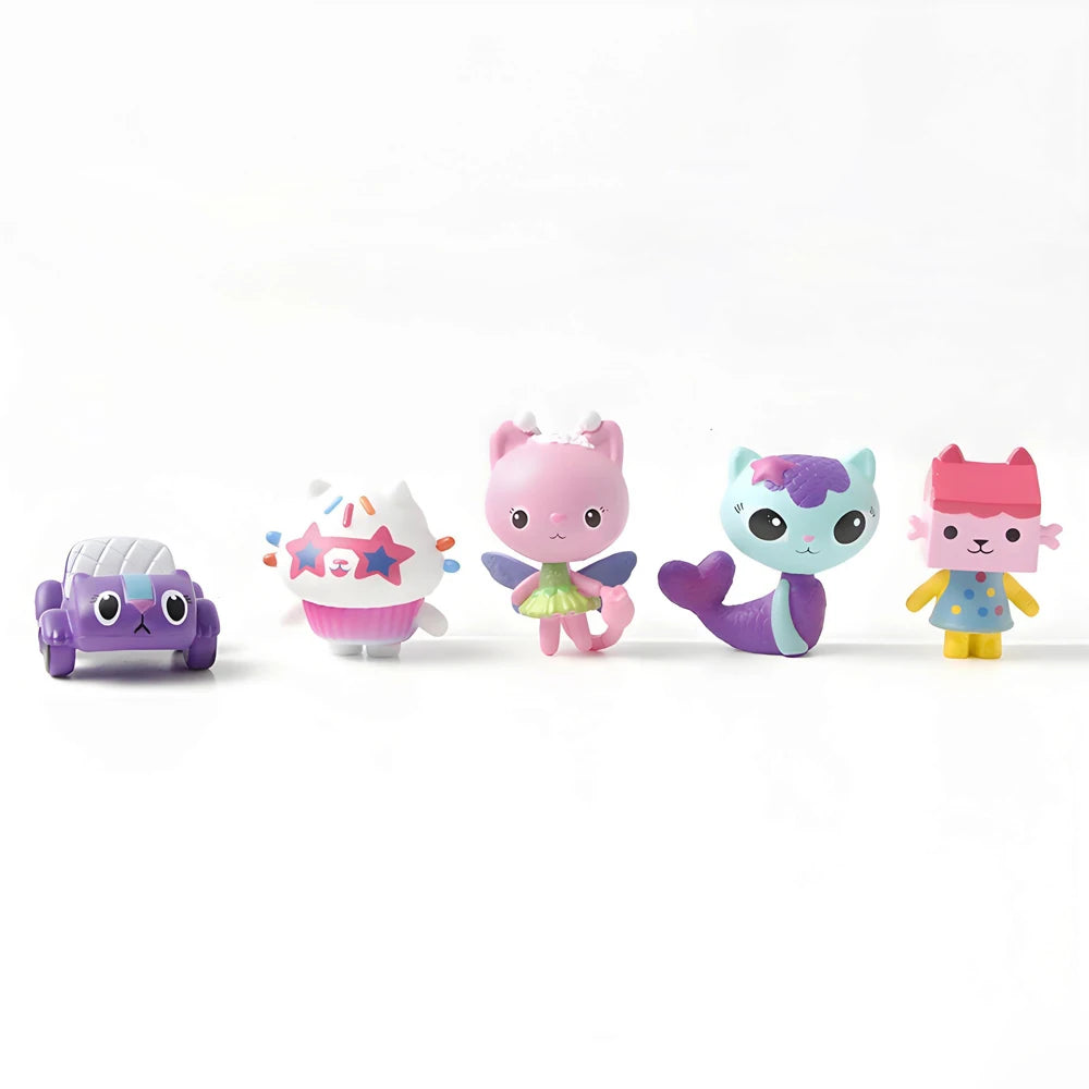 Anime Cartoon Figure Set - 10pcs Cute Smiling Cat Car Hug Dolls, Collectible Toys & Birthday Gifts