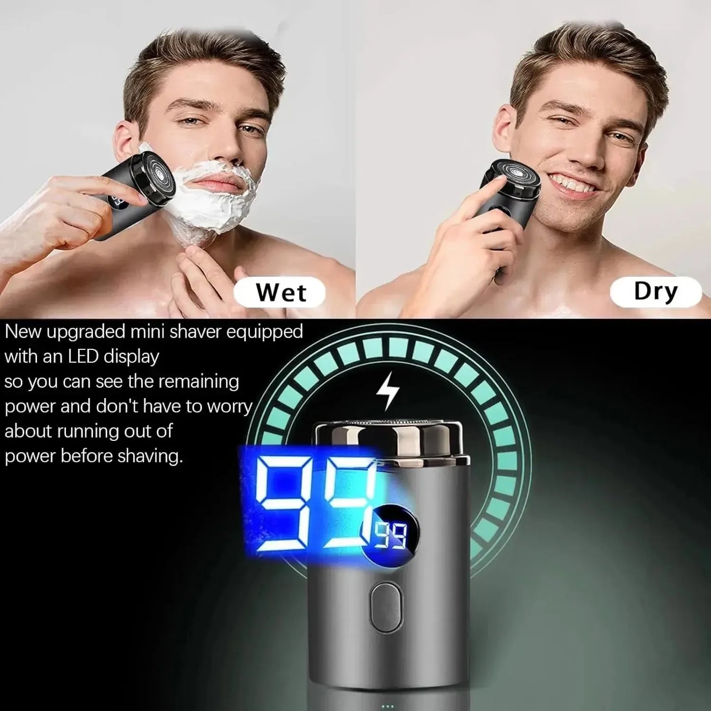 Men’s Electric Mini Shaver – Rechargeable Type-C Portable Razor with LED Digital Display, Wet & Dry Use Beard Trimmer for Home & Travel (Unisex)