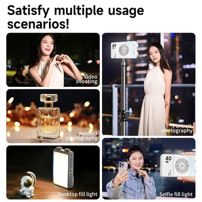 BOSHENG 40W LED Camera Light - 2500K–9000K Bi-Color Video Lamp with 4400mAh Battery and CCT Control