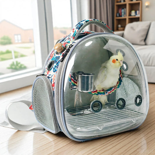 Bird Carrier Travel Backpack - Portable Acrylic Bubble Cage for Parrots and Small Birds, Outdoor Hiking & Travel Pet Bag