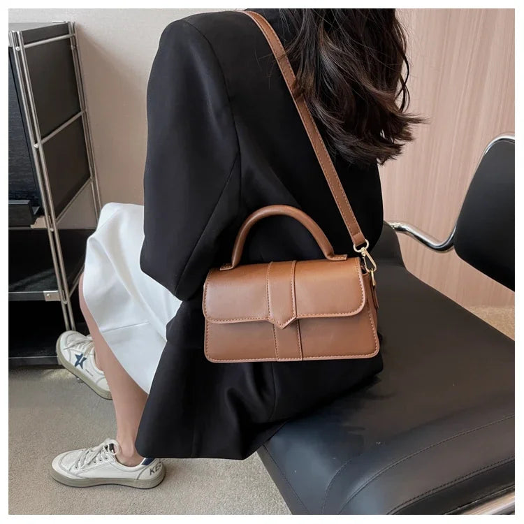 PU Leather Shoulder Bag for Women – Fashion Crossbody Vintage Underarm Square Satchel Handbag (Black)
