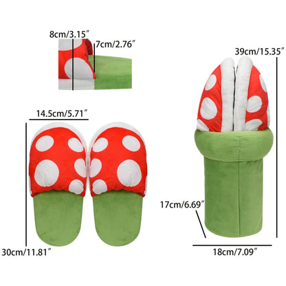 Kawaii Mario & Luigi Piranha Plant Plush Slippers — Cute Green Yoshi Anime Soft Stuffed Dolls, Birthday Gift