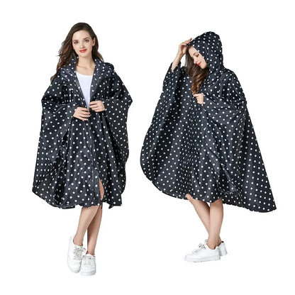 Women's Fashionable Waterproof Rain Poncho - Colorful Print, Hooded with Zipper, Stylish Raincoat