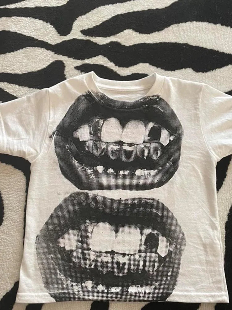Women’s Y2K Gothic Crop Top - Punk Short Sleeve Streetwear T-Shirt