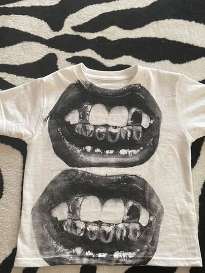 Women’s Y2K Gothic Crop Top - Punk Short Sleeve Streetwear T-Shirt