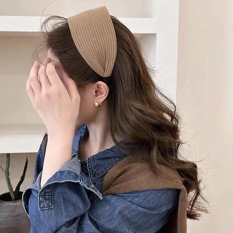 New Soft Wide Knitting Cotton Hairbands for Women & Girls – Korean Solid Turban with Teeth, Head Band Headwear Accessories