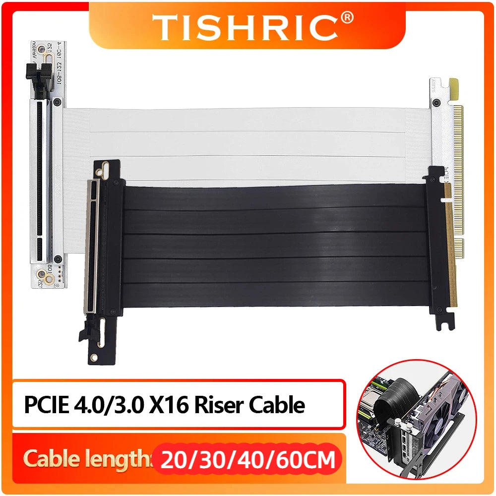 TISHRIC PCIe X16 Extension Cable - Shielded PCIe 4.0/3.0 Graphics Card Riser Cord