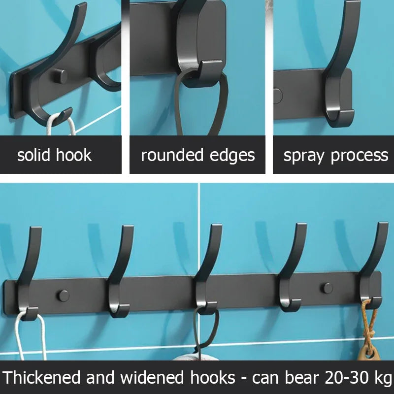 Folding Wall Robe Hooks - Black & White Towel, Coat & Clothes Hanger for Bathroom & Kitchen