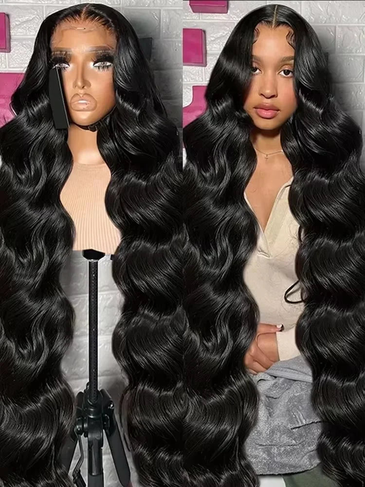 250% HD Remy 13x6 Body Wave Lace Front Wig – 30/40 Inch Pre-Plucked Transparent Brazilian Lace Frontal Human Hair Wig for Women