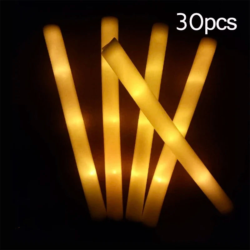 15/30PCS LED Glow Sticks Bulk – Colorful RGB Foam Light-Up Cheer Tubes for Christmas, Birthday, Wedding & Party Supplies