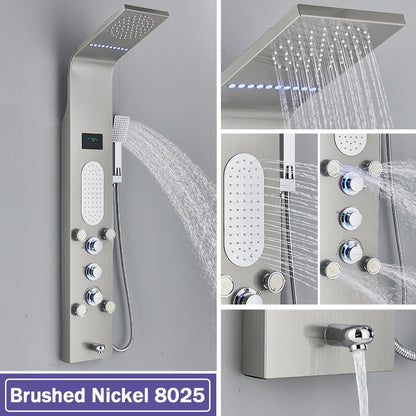 LED Waterfall Shower Panel System - Black In-Wall Rain Shower with Spa Massage Sprayer & Bidet Tap