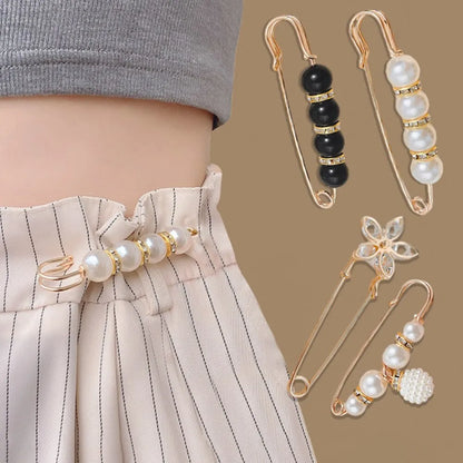 4PCS Uniform Clothing Extended Buckle: Waist Adjustment Buckle with Pearl Brooch - Fashion Decorative Accessory