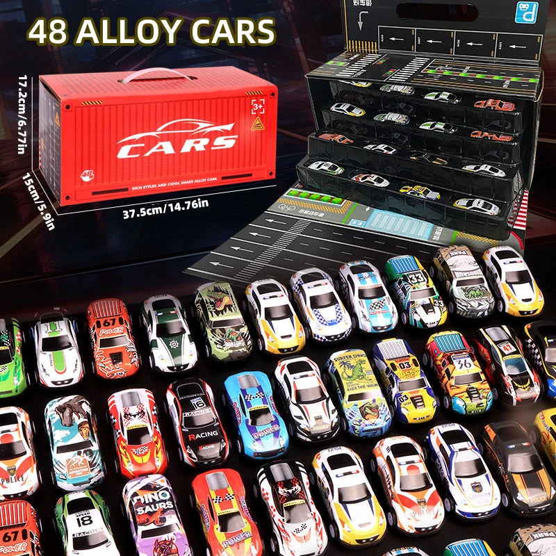 48-Piece Alloy Toy Car Set — Classic & Racing Tin Cars Kids Gift Box, Christmas Present