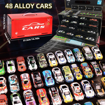 48-Piece Alloy Toy Car Set — Classic & Racing Tin Cars Kids Gift Box, Christmas Present