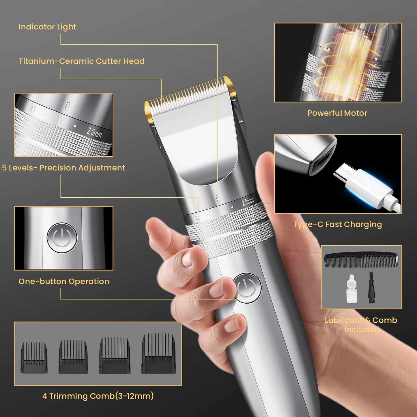 Sejoy Professional Hair Clippers for Men – Cordless Barber Clipper & Rechargeable Beard Trimmer