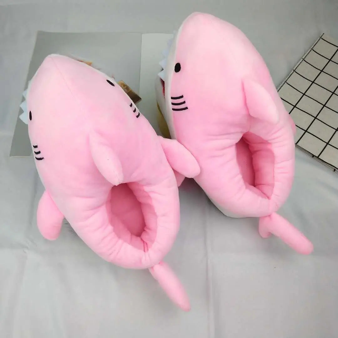 Feerldi Shark Winter Slippers — Cartoon Anime Slip-On Fish Slides for Girls, Boys & Women, Plush Open-Mouth Cotton Shoes