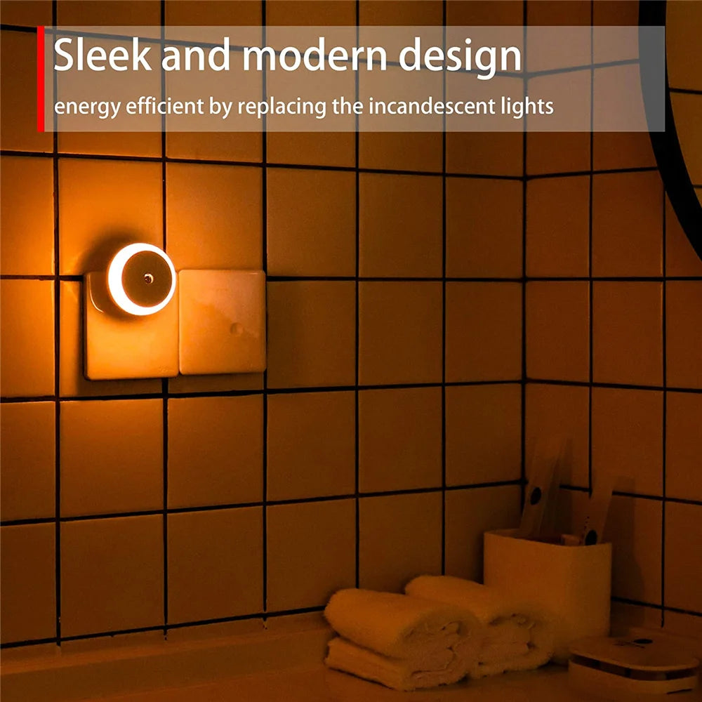 LED Night Light – Smart Sensor Round Plug-In Wall Lamp for Bathroom, Home, Kitchen, Hallway, Stairway, Bedroom
