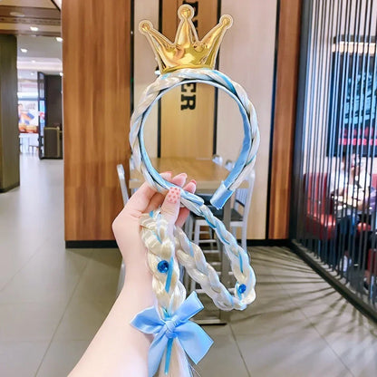 Girls Elsa Cosplay Headband - Snowflake Crown & Braid Hair Accessory, Princess Bow Hair Ornament