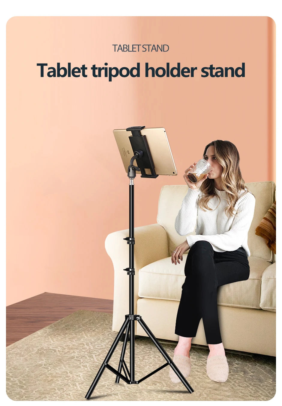 Xnyocn Tripod Floor Tablet Stand — Adjustable Holder for iPad Air, Pro, Mini & 4-13 Inch Tablets