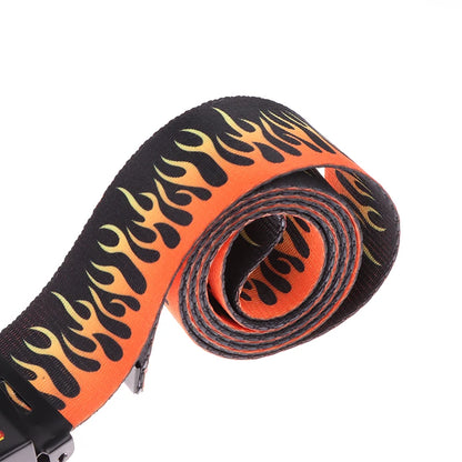 Hip Hop Fashion Canvas Belt – Personalized Flame Design, Casual & Punk Cowboy Belt for Men & Women